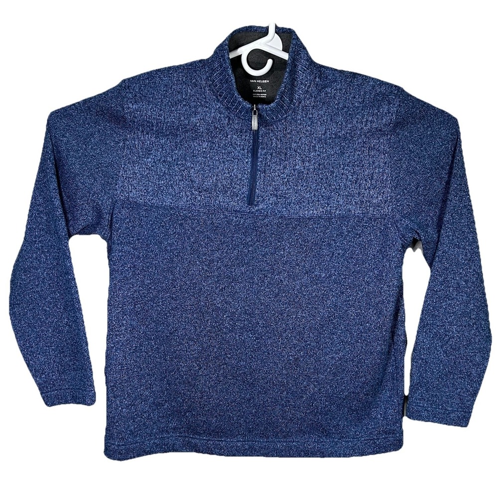 Van Heusen‎ 1/4 Zip Pullover Navy Blue Classic Fit Men's Size XL Preppy Dress